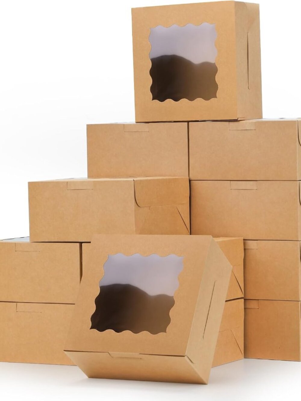80pcs Cookie Boxes with Window, 6x6x3 Inches Brown Bakery Boxes